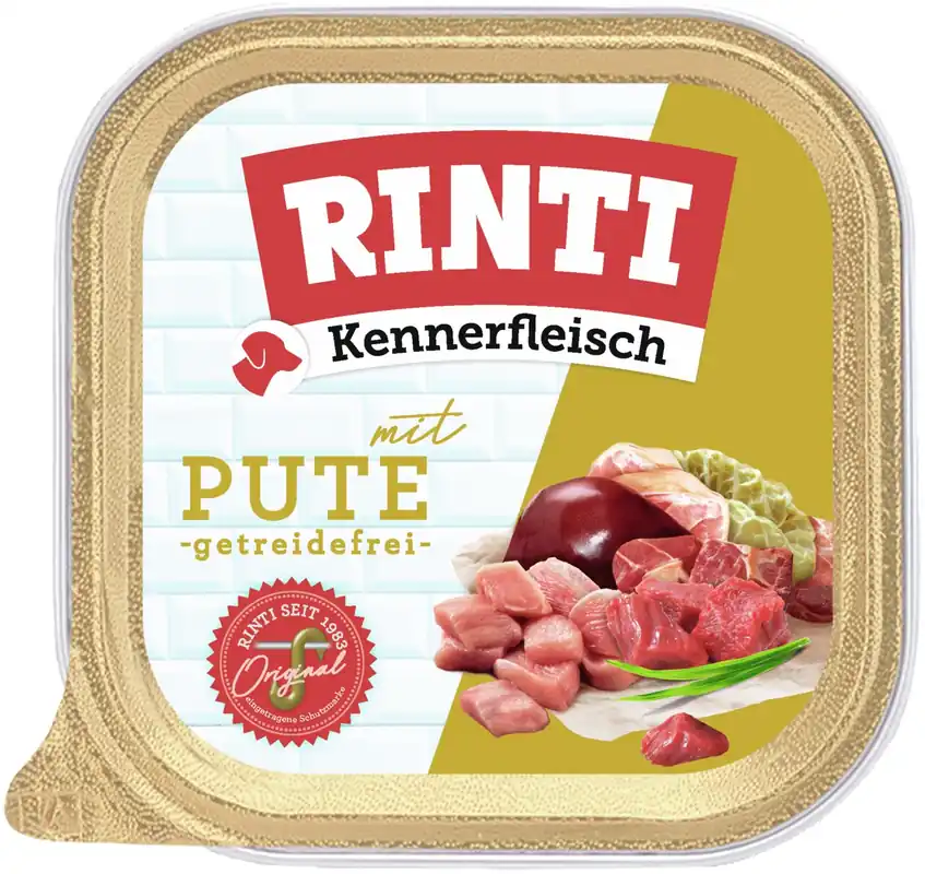 Sparpaket 18 x 300 g Rinti Kennerfleisch mit Pute Hunde Nassfutter Neue Kollektion