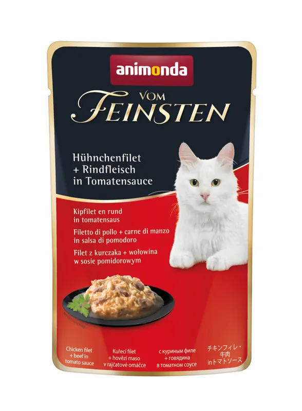 Direktkauf Sparpaket 18 x 50 g Animonda Vom Feinsten Adult Hühnchenfilet + Rindfleisch in Tomatensauce Katzen Nassfutter