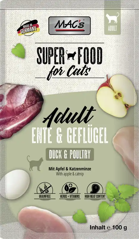Neue Ware Sparpaket 12 x 100 g Mac's Adult Ente & Geflügel Katzen Nassfutter