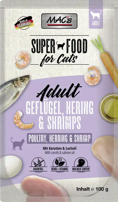 Direkt Vom Hersteller Sparpaket 24 x 100 g Mac's Adult Geflügel, Hering & Shrimps Katzen Nassfutter