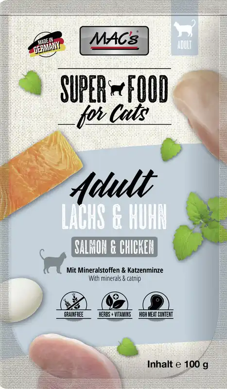 Top-Seller Sparpaket 24 x 100 g Mac's Adult Lachs & Huhn Katzen Nassfutter