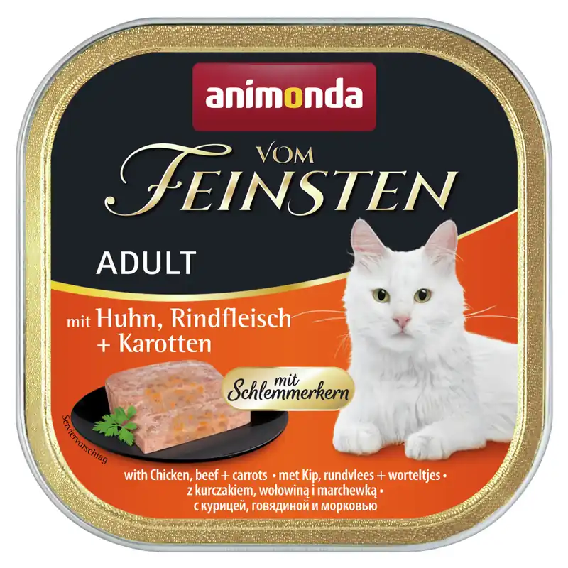 Preisknaller Sparpaket 32 x 100 g Animonda vom Feinsten Adult mit Huhn, Rindfleisch + Karotten mit Schlemmerkern Katzen Nassfutter