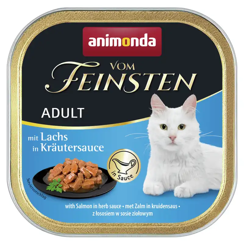 Sparpaket 8 x 100 g Animonda vom Feinsten Adult mit Lachs in Kräutersauce Katzen Nassfutter Highlight