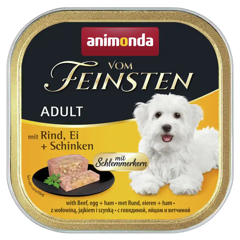 Highlight Sparpaket 22 x 150 g Animonda Vom Feinsten Adult mit Rind, Ei + Schinken mit Schlemmerkern Hunde Nassfutter