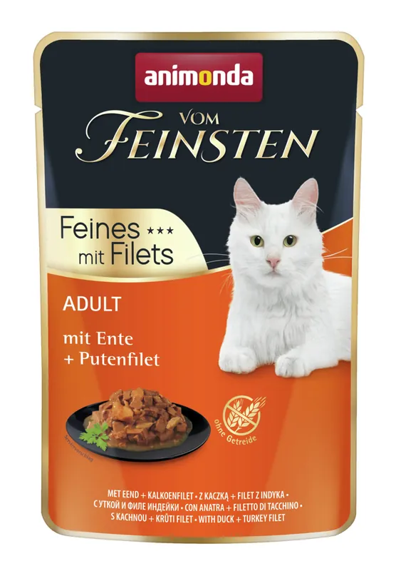 Sparpaket 6 x 85 g Animonda vom Feinsten Feines mit Filets Adult mit Ente + Putenfilet Katzen Nassfutter Top-Seller
