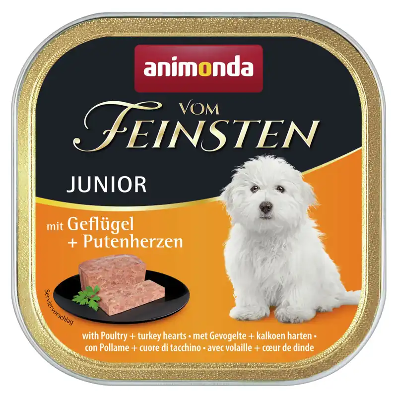 Sparpaket 22 x 150 g Animonda vom Feinsten Junior mit Geflügel & Putenherzen Hunde Nassfutter Saisonangebot