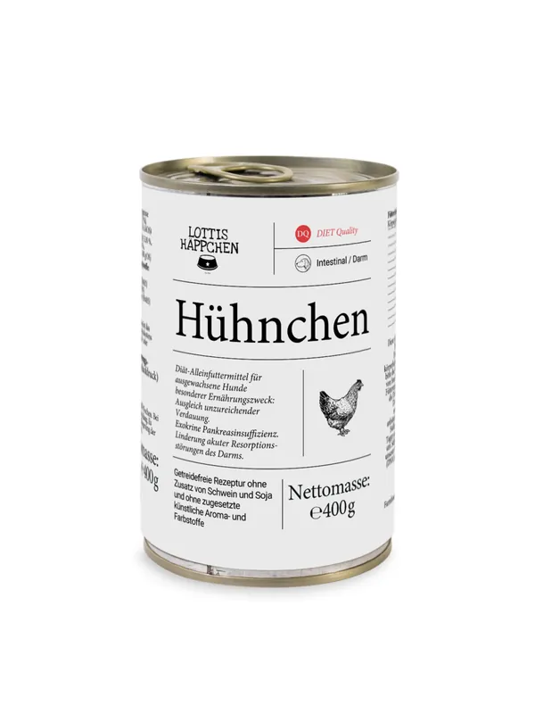 Sparpaket 6 x 400 g Lottis Häppchen Magen & Darm / Hühnchen Hunde Nassfutter Preisreduziert