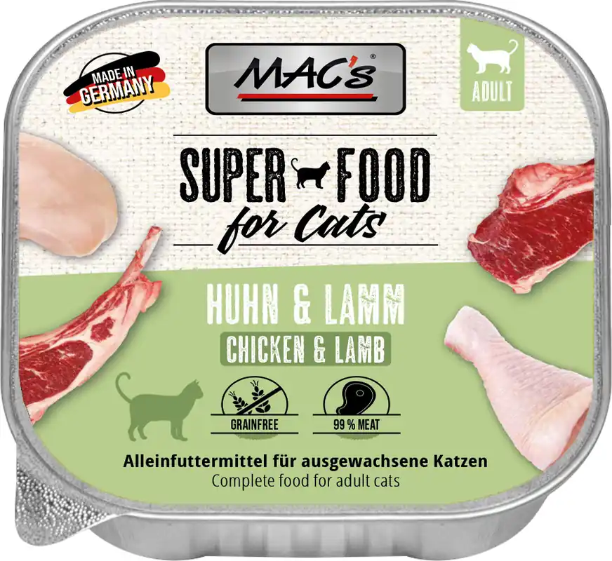 Sparpaket 32 x 100 g Mac's Adult Huhn & Lamm Katzen Nassfutter Markenware