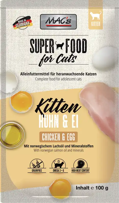 Schneller Versand Sparpaket 12 x 100 g Mac's Kitten Huhn & Ei Katzen Nassfutter