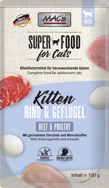 Sparpaket 24 x 100 g Mac's Kitten Rind & Geflügel Katzen Nassfutter Top-Preis