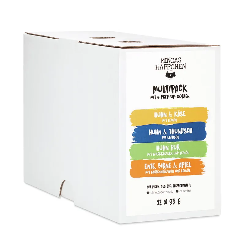 Wochenendangebot Sparpaket 2 x 12 x 95 g Mincas Häppchen Multipack Nr. 3 Katzen Nassfutter