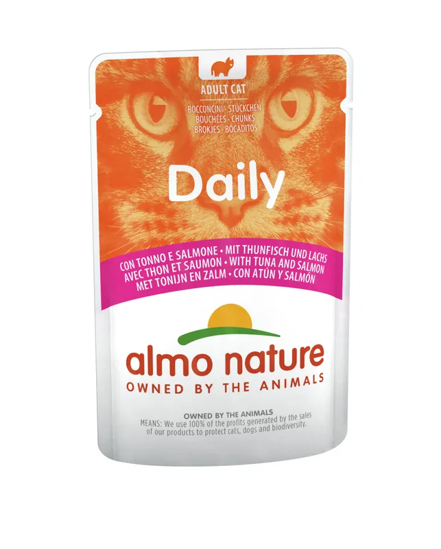 Abverkauf Sparpaket 6 x 70 g Almo Nature Daily mit Thunfisch & Lachs Katzen Nassfutter