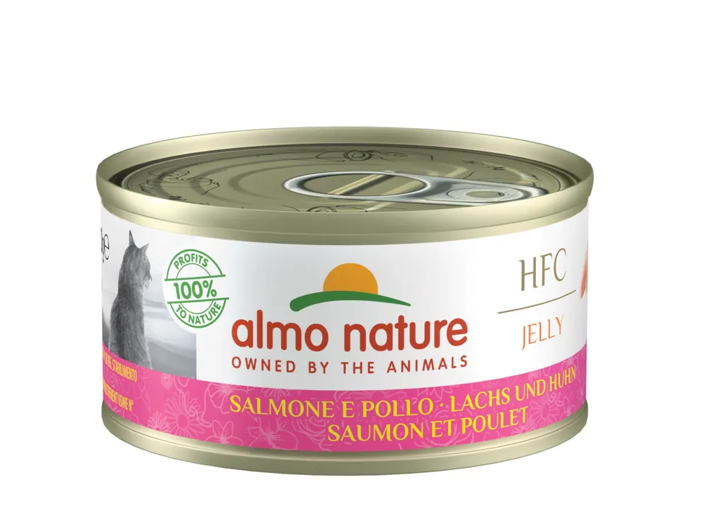 Sparpaket 6 x 70 g Almo Nature HFC Jelly Lachs und Huhn Katzen Nassfutter Zertifiziert