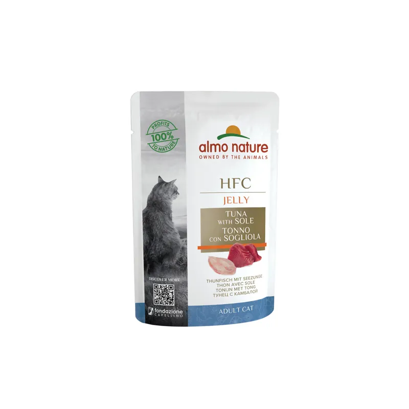 Sparpaket 24 x 55 g Almo Nature HFC Jelly Thunfisch mit Seezunge Katzen Nassfutter Echt