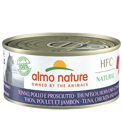 Sparpaket 24 x 150 g Almo Nature HFC Natural Thunfisch, Huhn und Schinken Katzen Nassfutter Wochenendangebot