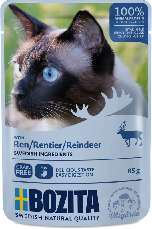 Sparpaket 24 x 85 g Bozita Häppchen in Gelee mit Rentier Katzen Nassfutter Neuheit
