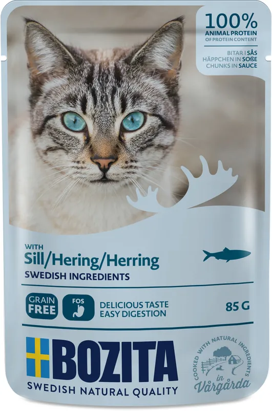 Sparpaket 12 x 85 g Bozita Häppchen in Soße mit Hering Katzen Nassfutter Highlight