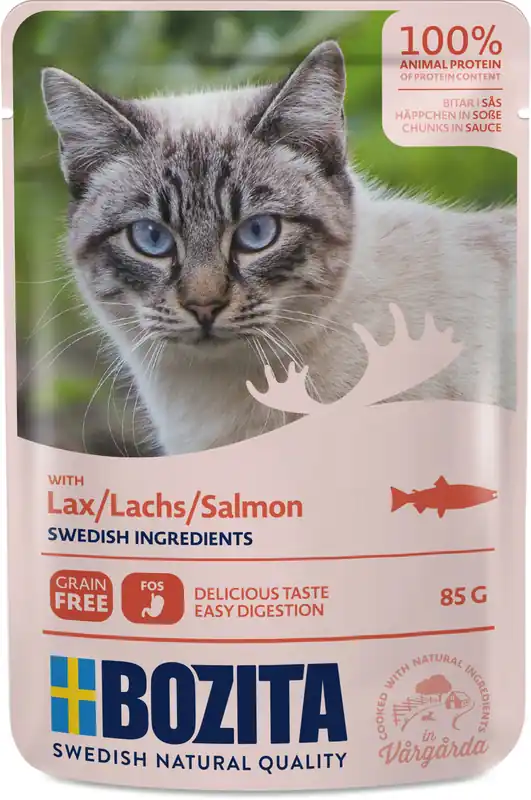 Neu Im Sortiment Sparpaket 24 x 85 g Bozita Häppchen in Soße mit Lachs Katzen Nassfutter