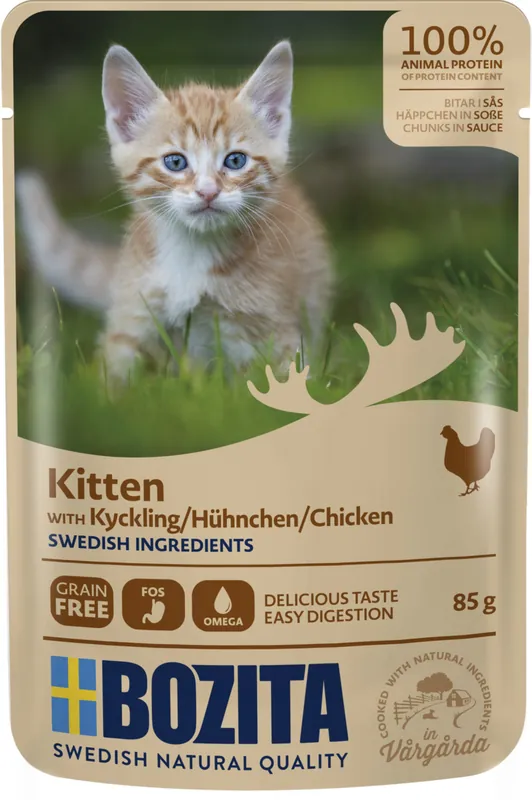 Sparpaket 24 x 85 g Bozita Häppchen in Soße Kitten mit Hühnchen Katzen Nassfutter Mega-Angebot