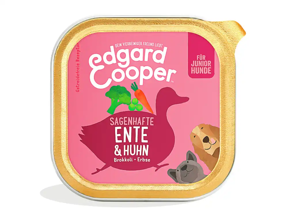 Sparpaket 22 x 150 g Edgard & Cooper Junior Ente & Huhn Hunde Nassfutter Begrenztes Angebot