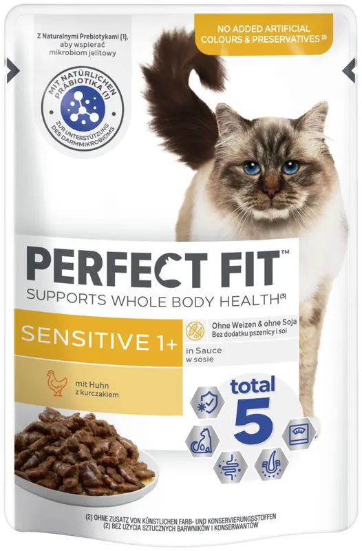 Neu Im Sortiment Sparpaket 12 x 85 g Perfect Fit Sensitive 1+ mit Huhn in Sauce Katzen Nassfutter