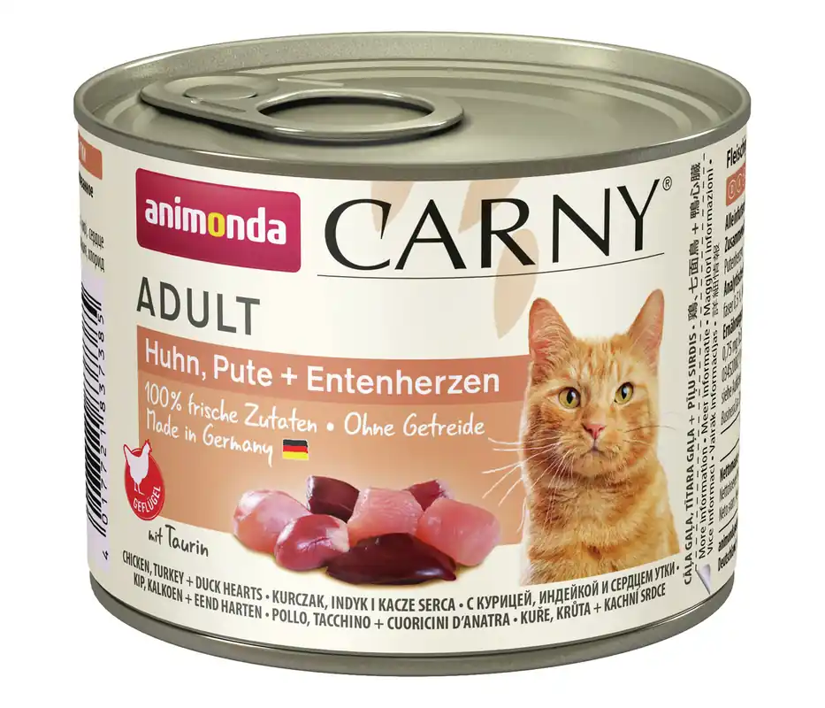 Sparpaket 24 x 200 g Animonda Carny Adult Huhn, Pute + Entenherzen Katzen Nassfutter Letzte Chance