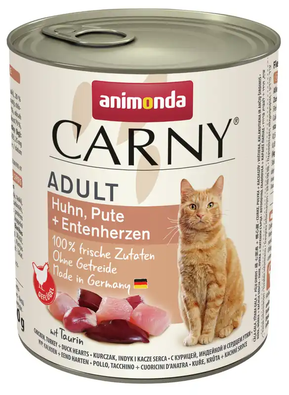 Sparpaket 6 x 800 g Animonda Carny Adult Huhn, Pute + Entenherzen Katzen Nassfutter Günstig