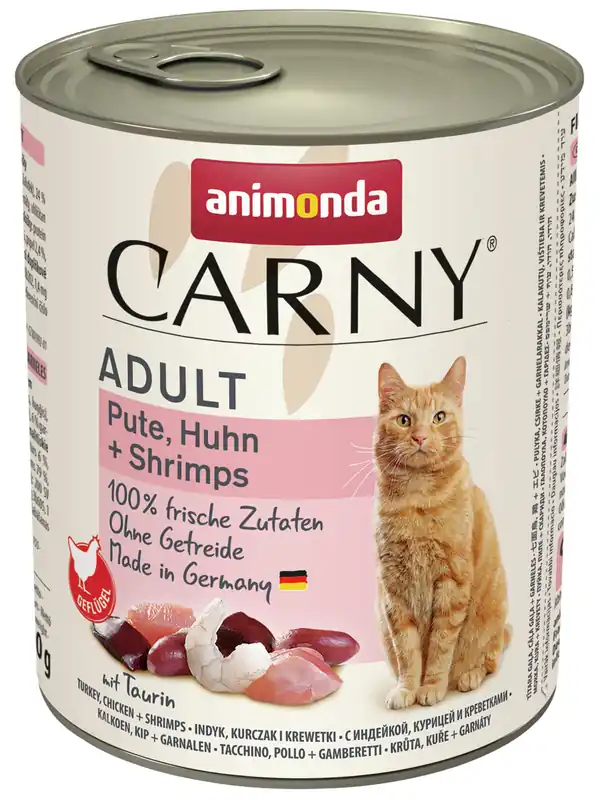 Neue Kollektion Sparpaket 24 x 800 g Animonda Carny Adult Pute, Huhn + Shrimps Katzen Nassfutter