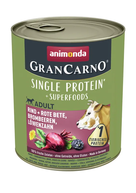 Solange Der Vorrat Reicht Sparpaket 6 x 800 g Animonda GranCarno Single Protein Superfoods Adult Rind + Rote Bete, Brombeeren, Löwenzahn Hunde Nassfutter