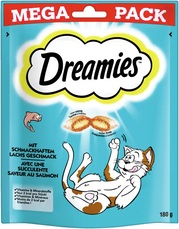 Neue Kollektion Sparpaket 2 x 180 g Dreamies mit schmackhaftem Lachs Katzen Snack