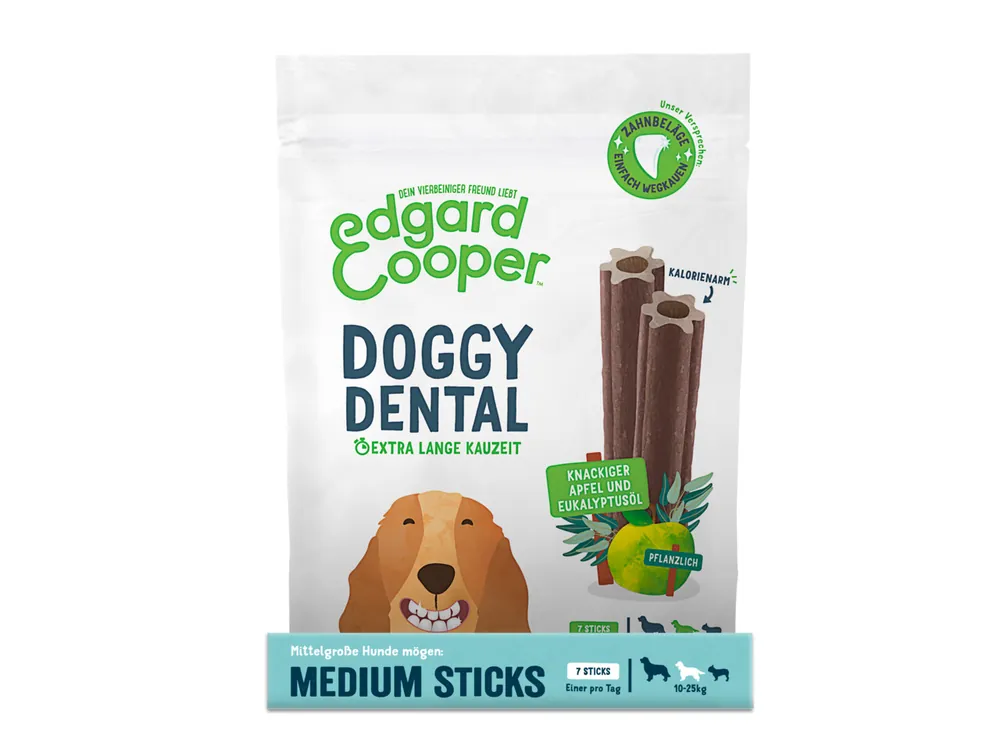 Sparpaket 2 x Edgard & Cooper Doggy Dental knackiger Apfel und Eukalyptusöl Hunde Snack M Super-Preis