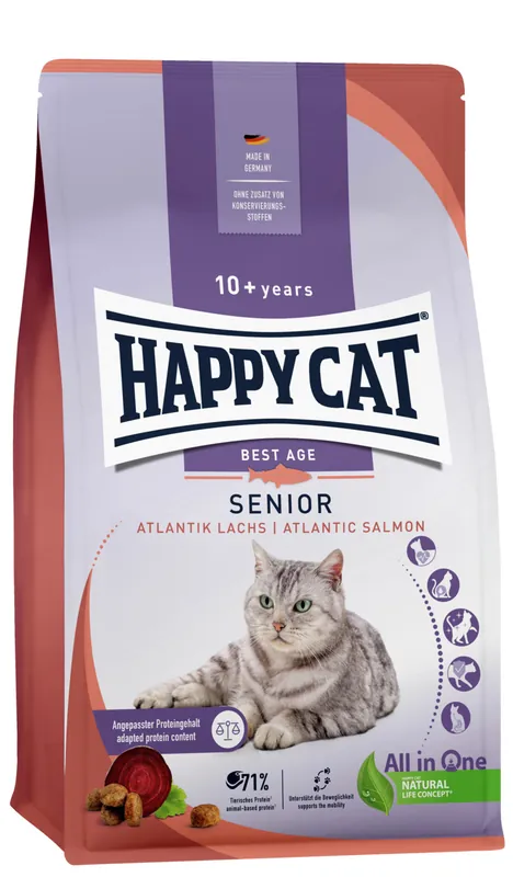 Sparpaket 2 x 1,3 kg Happy Cat Senior Atlantik-Lachs Katzen Trockenfutter Neu