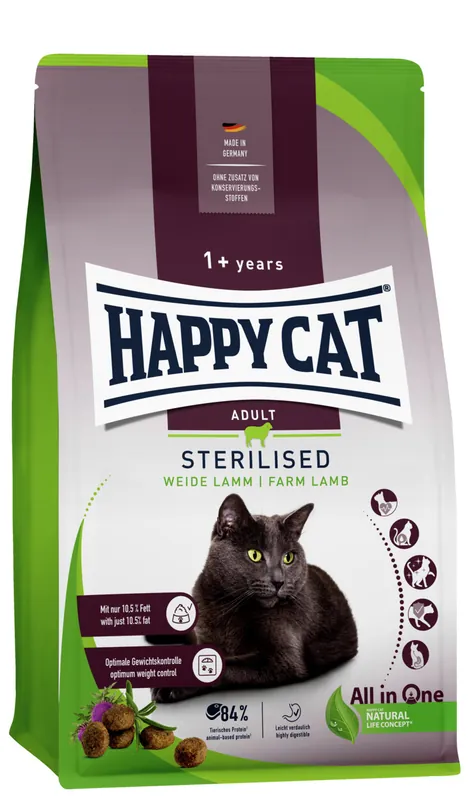 Preisreduziert Sparpaket 2 x 1,3 kg Happy Cat Sterilised Weide-Lamm Katzen Trockenfutter