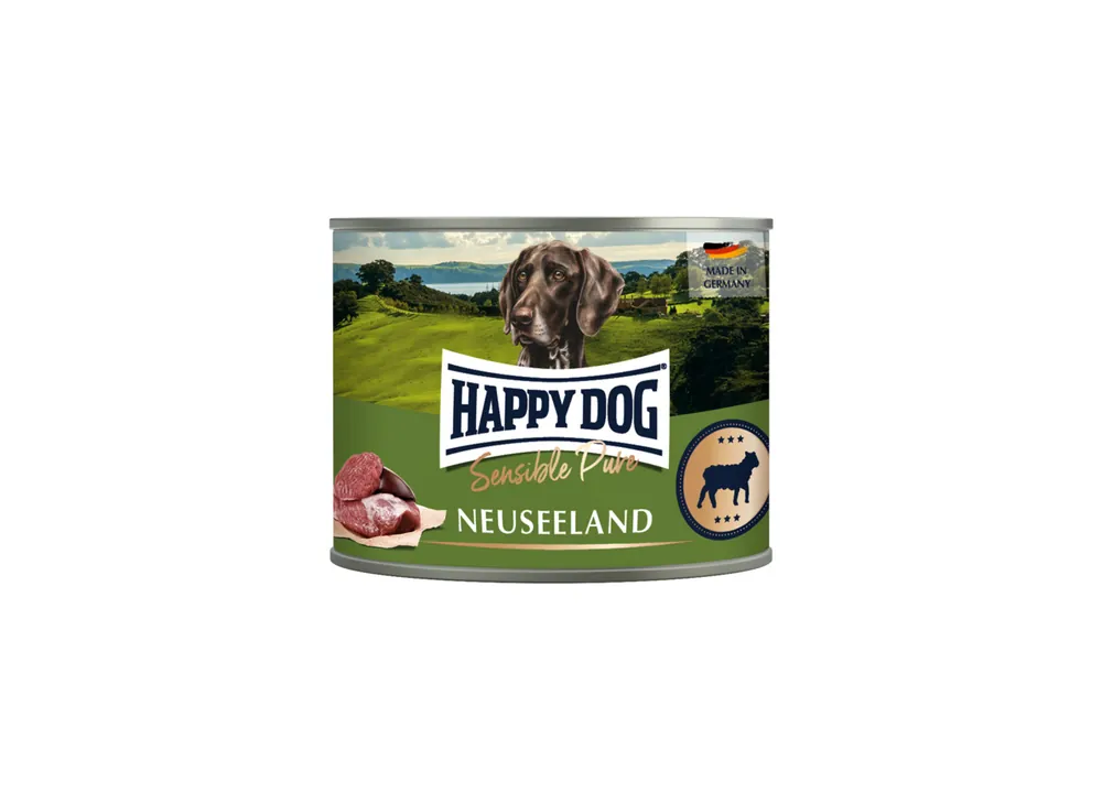 Neue Ware Sparpaket 6 x 200 g Happy Dog Sensible Pure Neuseeland Lamm Pur Hunde Nassfutter