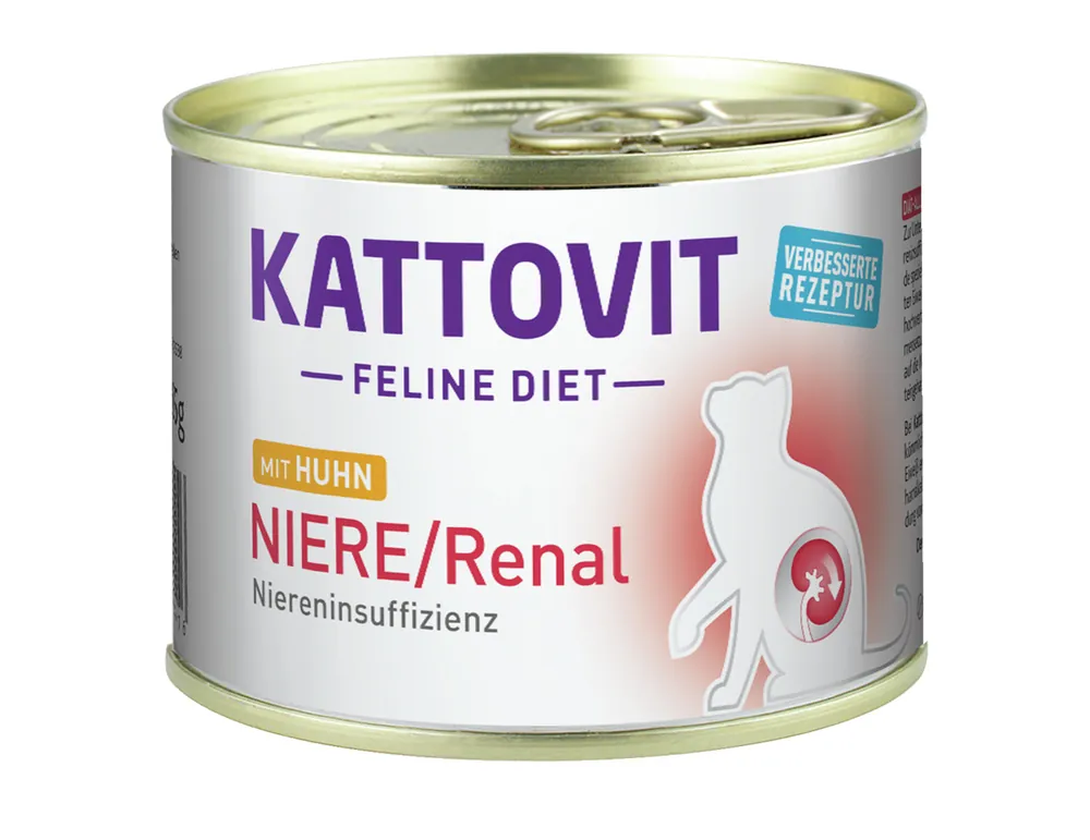 Markenware Sparpaket 12 x 185 g Kattovit Niere/Renal mit Huhn Katzen Nassfutter