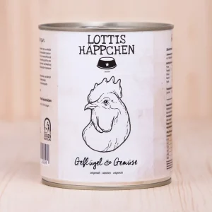 Sparpaket 6 x 800 g Lottis Häppchen Geflügel mit Karotte Hunde Nassfutter Zertifiziert