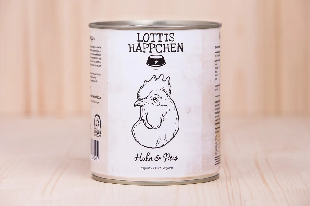 Sparpaket 6 x 800 g Lottis Häppchen Huhn & Reis Hunde Nassfutter Ausverkauf