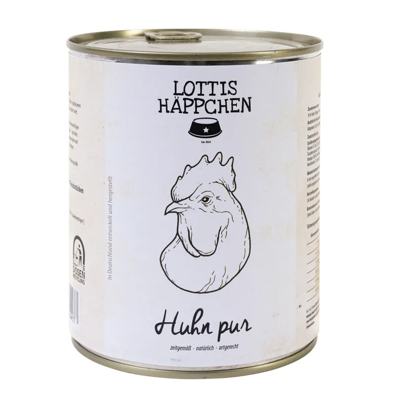 Geprüft Sparpaket 24 x 800 g Lottis Häppchen Huhn pur Hunde Nassfutter