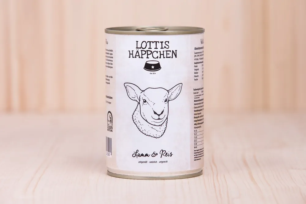 Sparpaket 24 x 400 g Lottis Häppchen Lamm & Reis Hunde Nassfutter Begrenztes Angebot