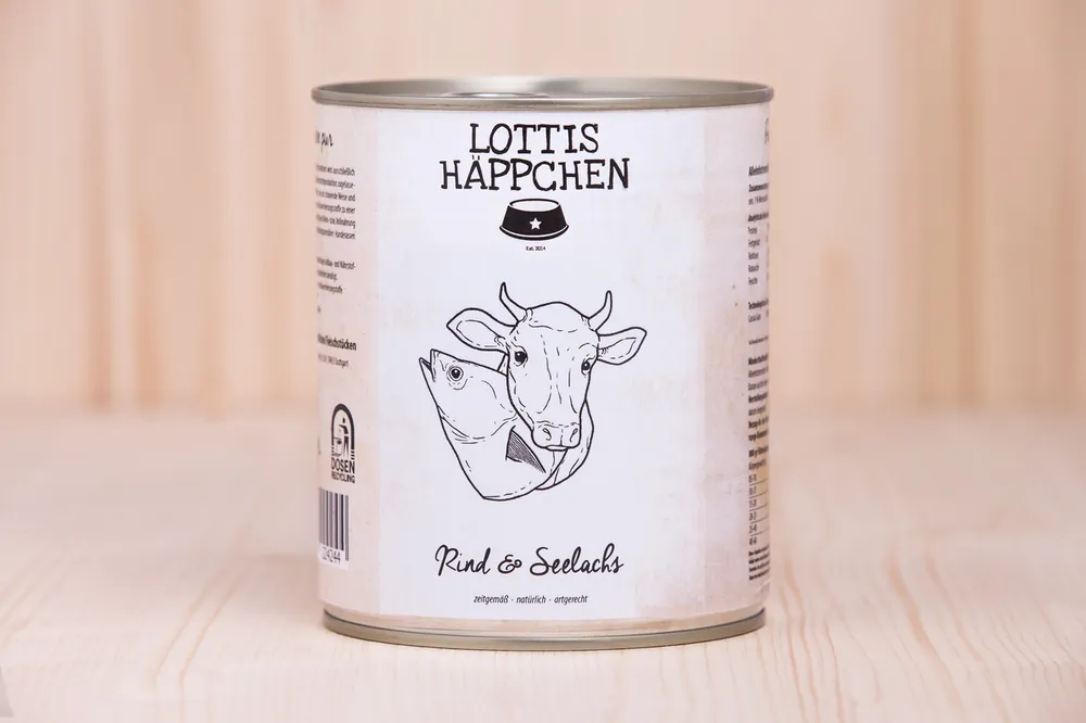 Sparpaket 6 x 800 g Lottis Häppchen Rind & Seelachs Hunde Nassfutter Neu Im Sortiment