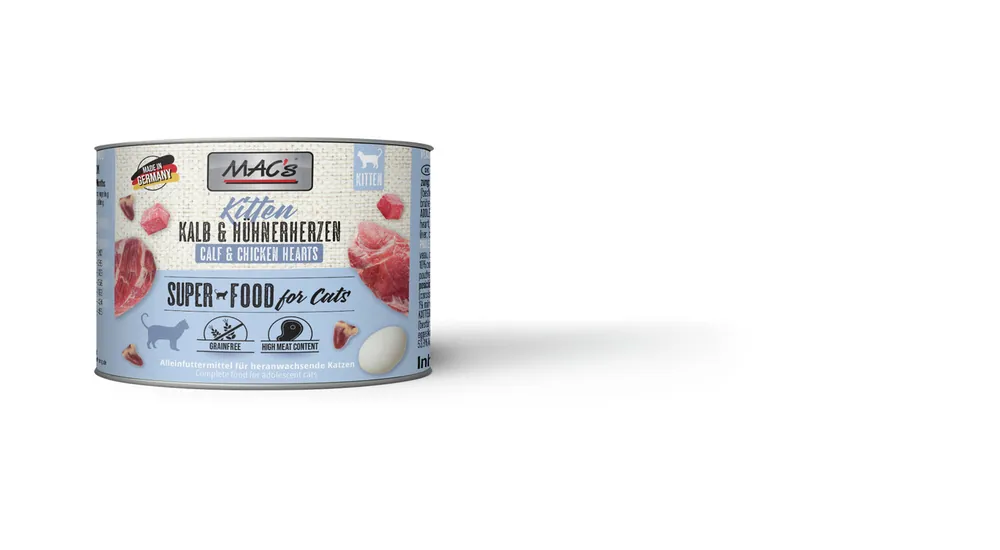 Sparpaket 6 x 200 g Mac's Kitten Kalb und Hühnerherzen Katzen Nassfutter Günstig