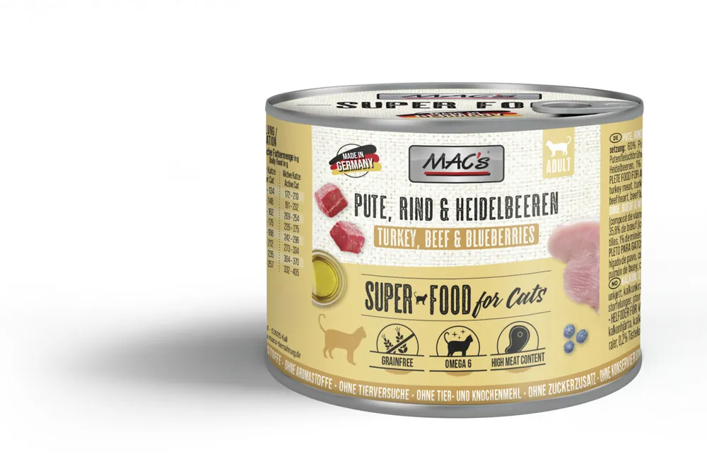 Nur Heute Sparpaket 24 x 200 g Mac's Pute & Heidelbeeren Katzen Nassfutter
