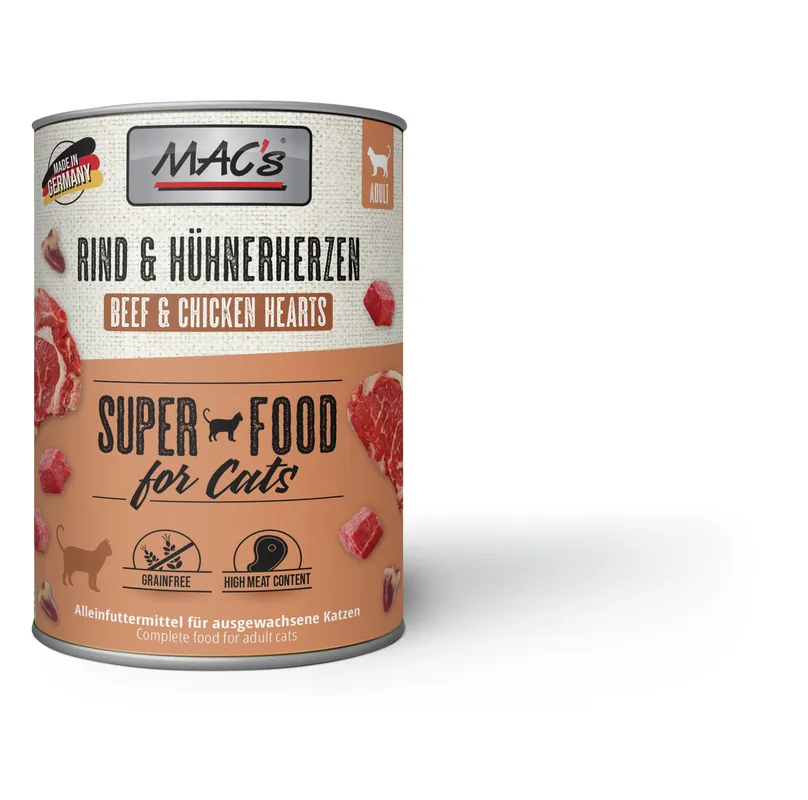 Sparpaket 24 x 800 g Mac's Rind & Hühnerherzen Katzen Nassfutter Preiswert