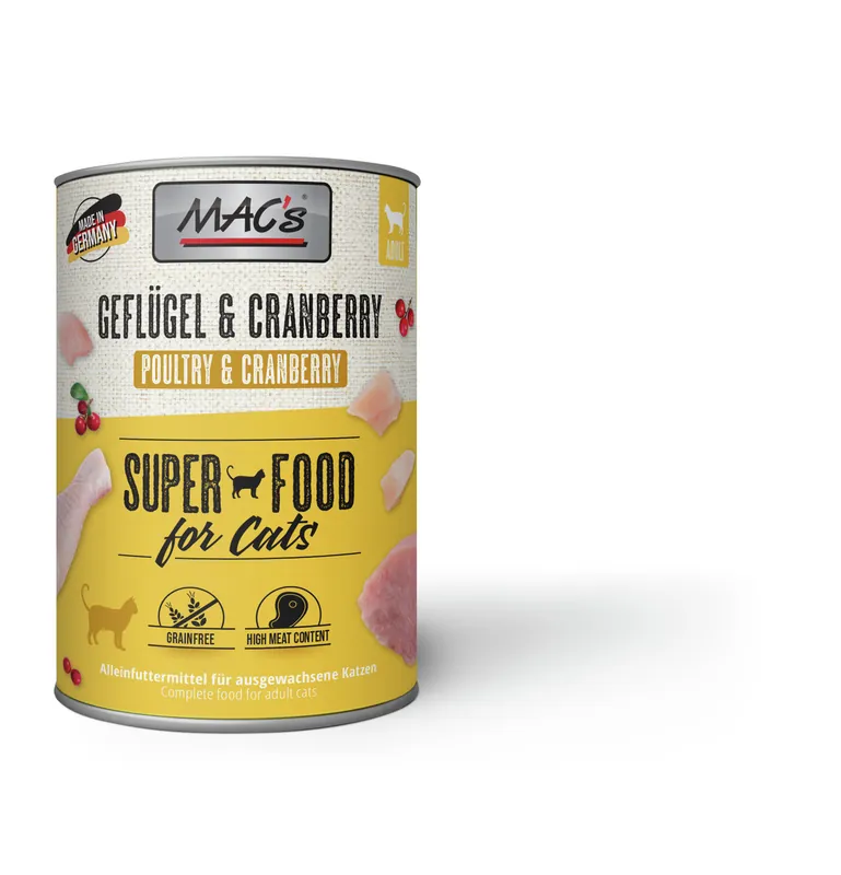 Sparpaket 24 x 400 g Mac's Geflügel & Cranberry Adult Katzen Nassfutter Knallerangebot