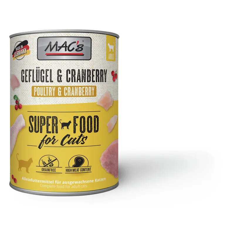 Versand Am Gleichen Tag Sparpaket 24 x 800 g Mac's Geflügel & Cranberry Adult Katzen Nassfutter