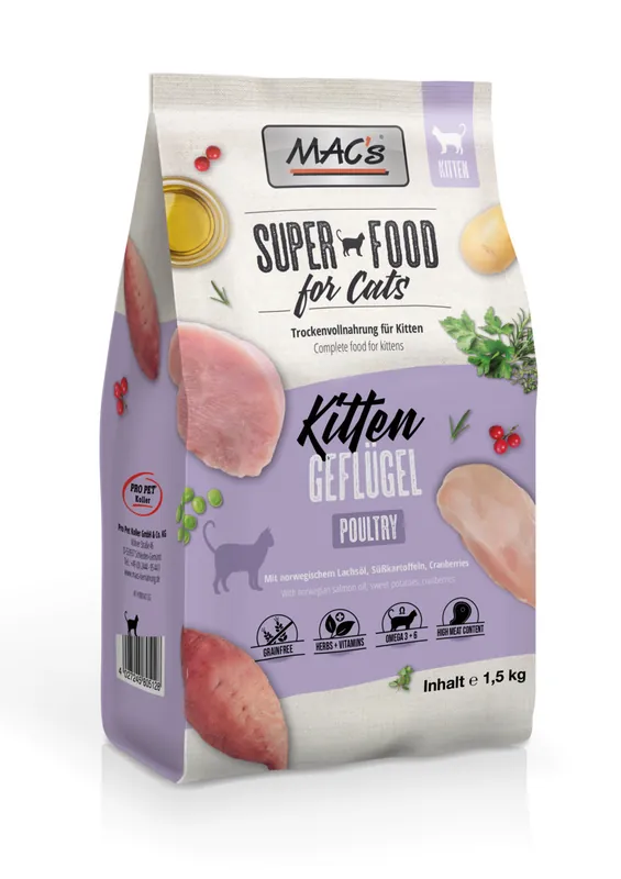 Sparpaket 2 x 1,5 kg Mac's Kitten Geflügel Katzen Trockenfutter Preisknaller