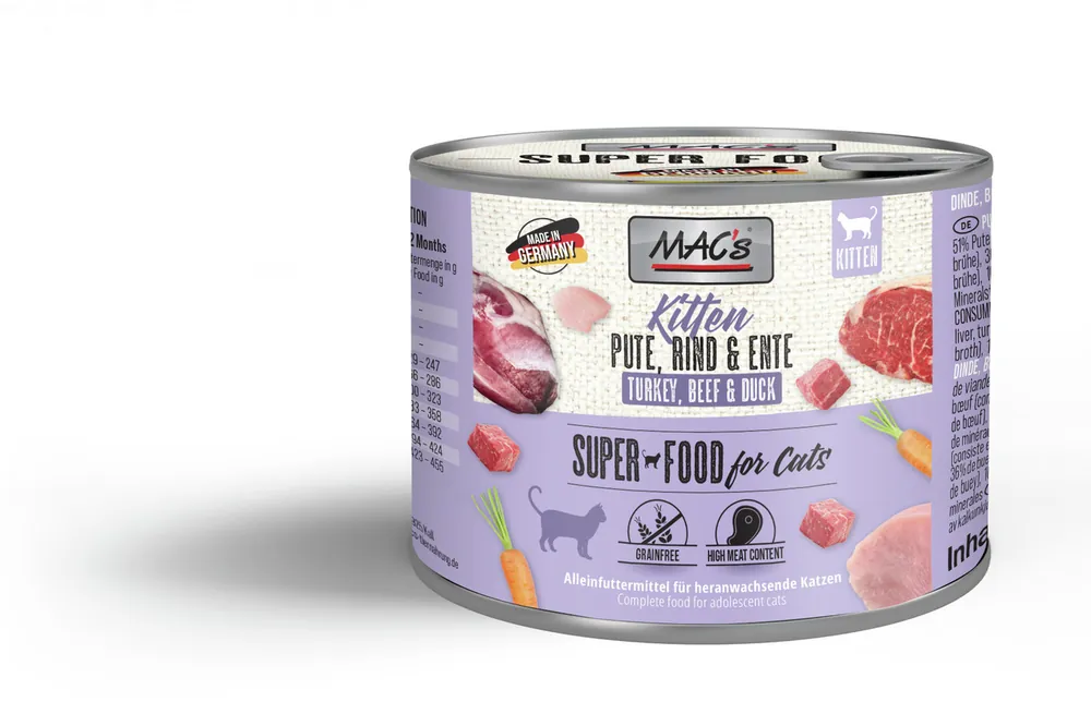 Letzte Chance Sparpaket 6 x 200 g Mac's Kitten Pute, Rind & Ente Katzen Nassfutter