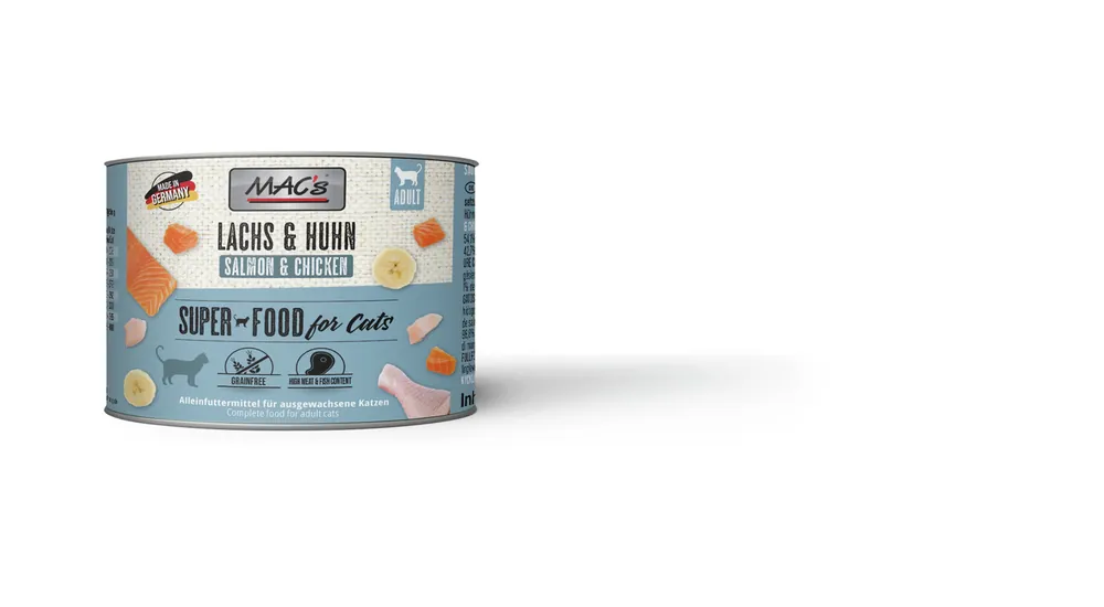 Sparpaket 24 x 200 g Mac's Lachs & Hühnchen Adult Katzen Nassfutter Schneller Versand