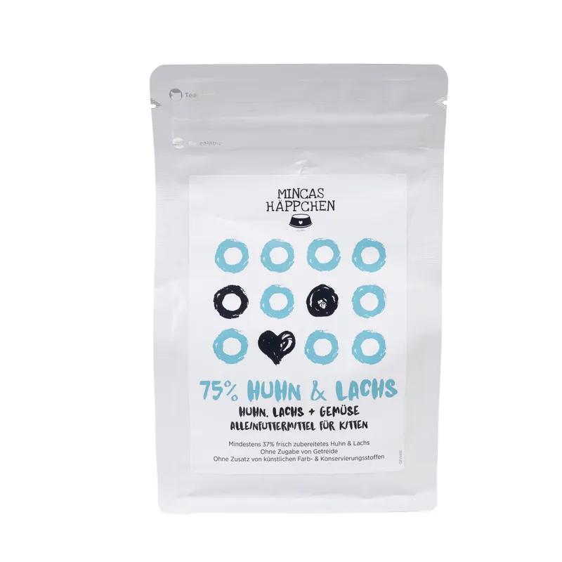 Mega-Angebot Sparpaket 2 x 400 g Mincas Häppchen 75 % Huhn & Lachs Kitten Grainfree Katzen Trockenfutter