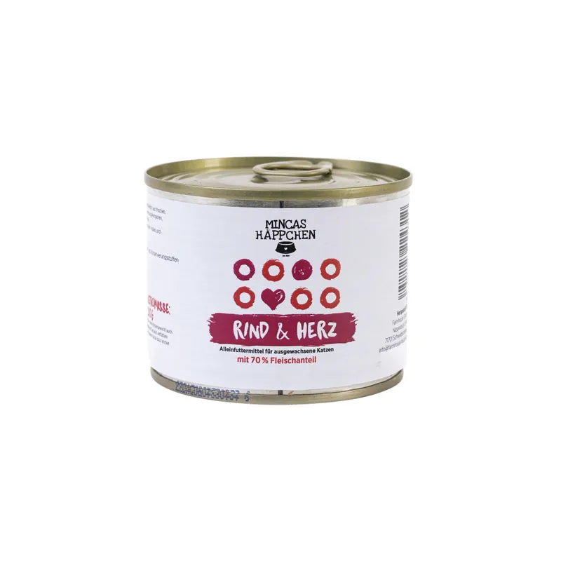 Sparpaket 24 x 200 g Mincas Häppchen Rind & Herz Katzen Nassfutter Geprüft